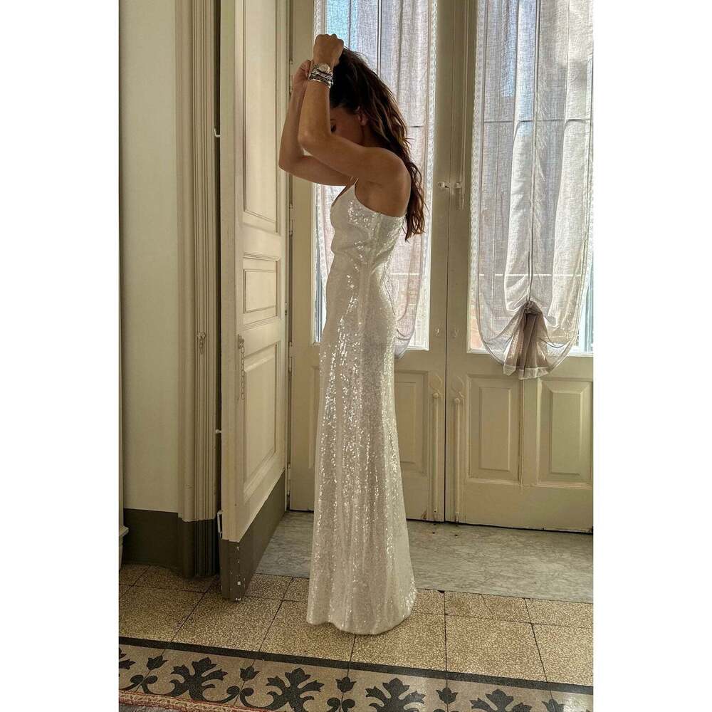 12th Tribe Gardenia White Sequin Maxi Dress Size LL